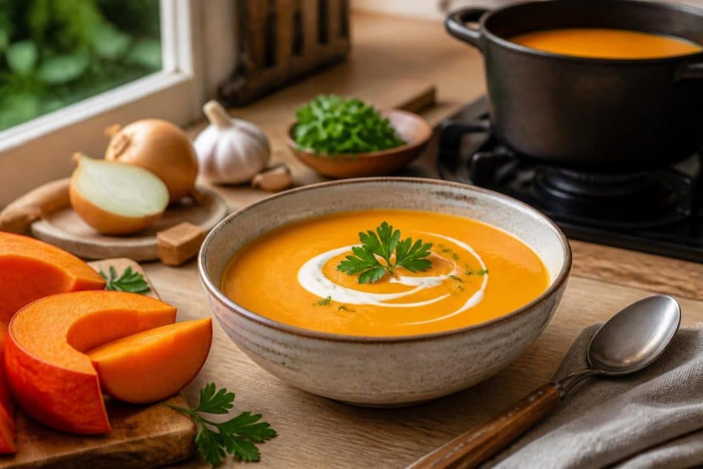 découvrez une recette facile et rapide pour préparer une délicieuse soupe de potimarron, parfaite pour réchauffer vos repas en toute simplicité.