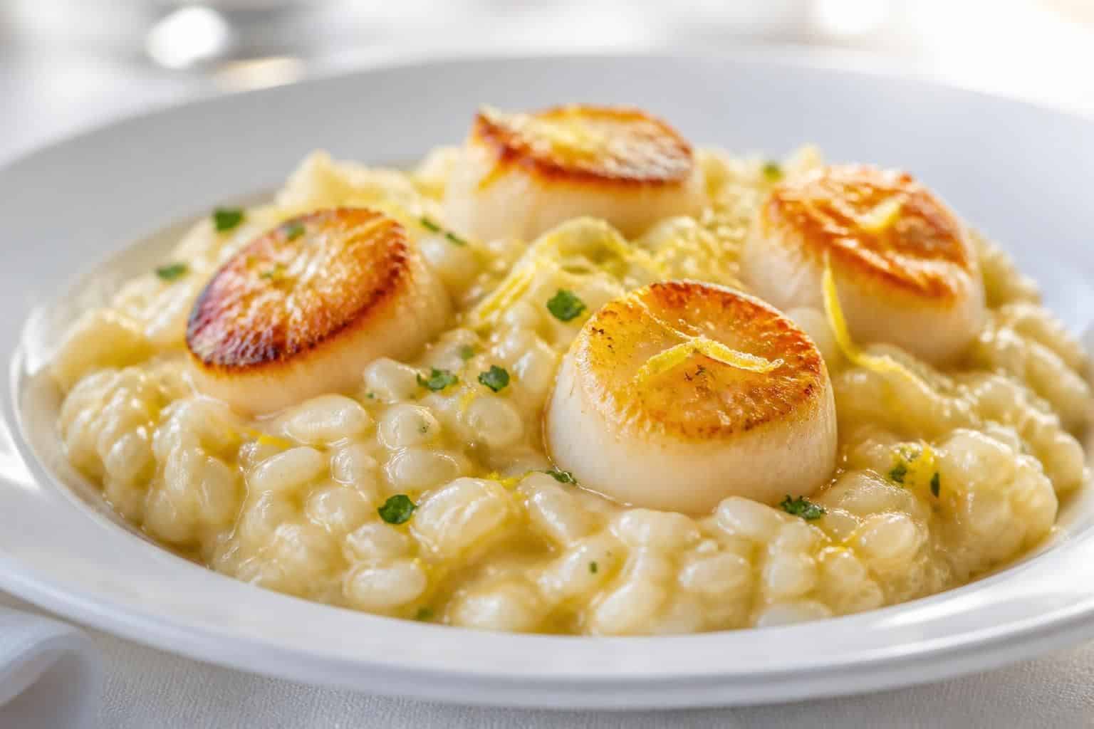 découvrez notre recette de risotto crémeux aux saint-jacques, rehaussé par la fraîcheur des zestes de citron pour un plat savoureux et raffiné.