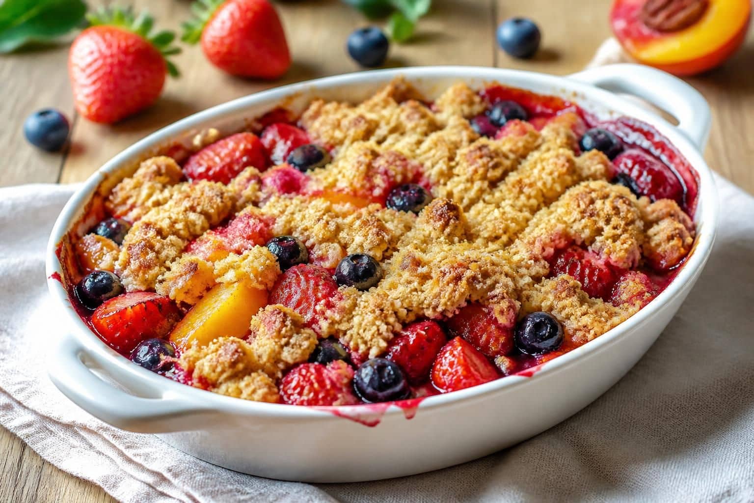 découvrez une recette facile et légère de crumble sans beurre, réalisée avec des fruits de saison pour un dessert savoureux et sain.