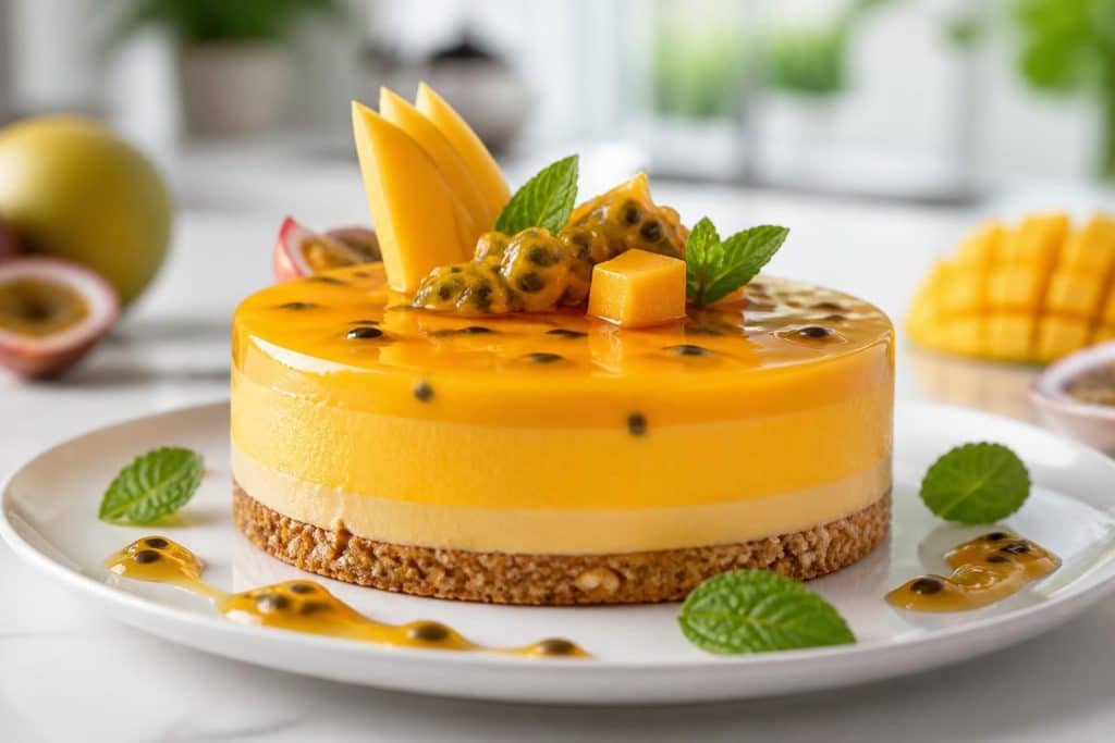 découvrez notre recette facile et gourmande d'entremet mangue passion, un dessert frais et exotique parfait pour toutes les occasions.